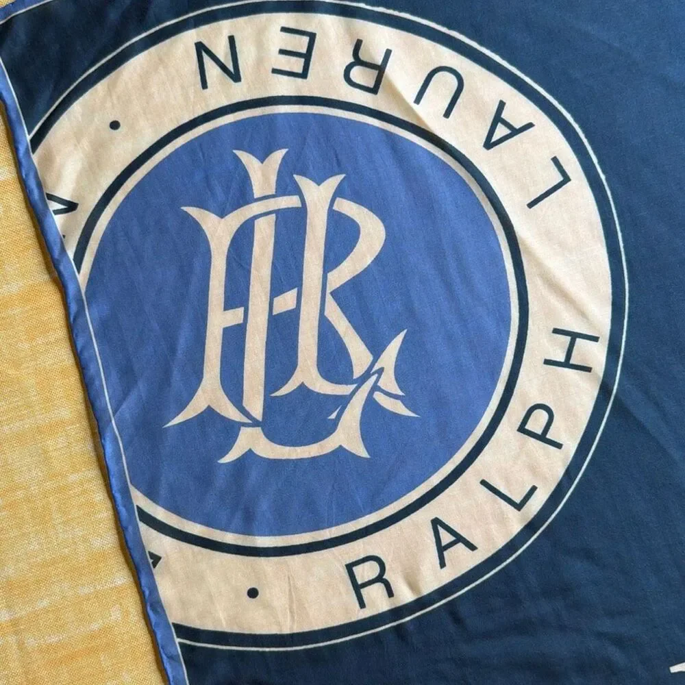 Lauren Ralph Lauren Logo Silk Blend Foulard Scarf prominent Circular Monogram Cr